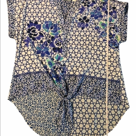 CHICOS - WOMENS BLUE FLORAL BLOUSE SIZE 1 - Picture 8 of 10